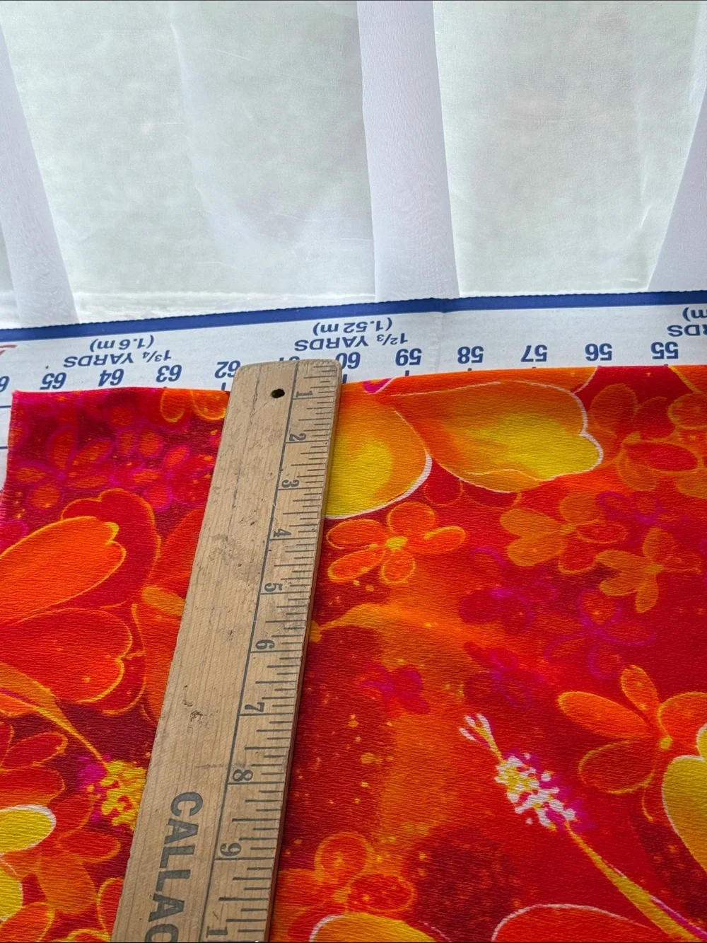 Vintage 1970s Orange Tropical Hibiscus Fabric 1⅔ Yards 44” Retro Mod Polyester